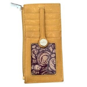 Hobo International Leather Slim Stacker Card Holder Wallet Gold Zip Top